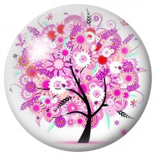 Cabochon en Verre Illustré Arbre aux Fleurs Roses 12 à 25mm pour la Création de Bijoux Fantaisie - DIY