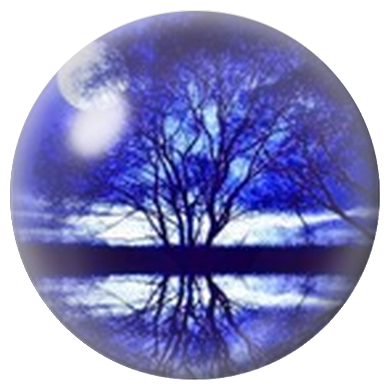 Cabochon en Verre Illustré Arbre Bleu au Clair de Lune 12 à 25mm