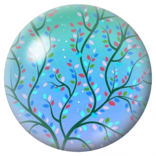 Cabochon en Verre Illustré Branches Fleuries sur Bleu 12 à 25mm pour la Création de Bijoux Fantaisie - DIY