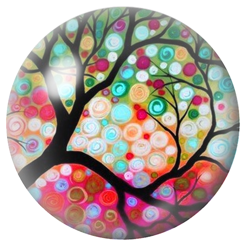 Cabochon en Verre Illustré Arbre aux Bulles Colorées 12 à 25mm