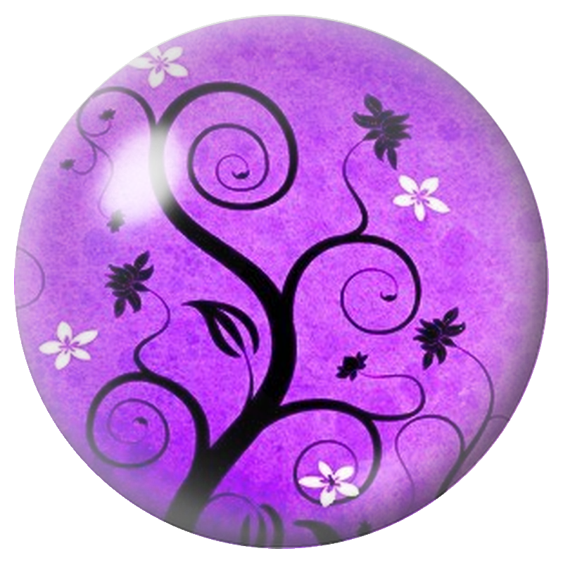 Cabochon en Verre Illustré Arbre aux Spirales Violettes 12 à 25mm