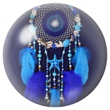 Cabochon en Verre Illustré Attrape-Rêves aux Plumes Bleues 12 à 25mm pour la Création de Bijoux Fantaisie - DIY