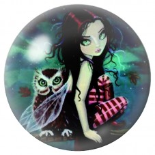Cabochon en Verre Illustré Fille Gothique avec son Hibou 12 à 25mm pour la Création de Bijoux Fantaisie - DIY