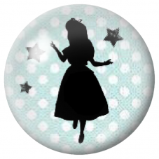 Cabochon en Verre Illustré Alice sur Pois Turquoise 12 à 25mm pour la Création de Bijoux Fantaisie - DIY