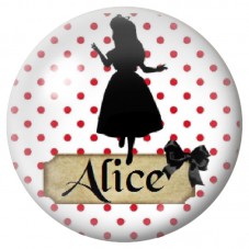 Cabochon en Verre Illustré Alice sur Pois Rouges 12 à 25mm pour la Création de Bijoux Fantaisie - DIY