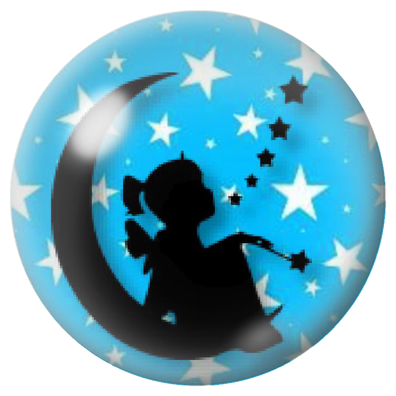 Cabochon en Verre Illustré Fée devant la Lune Bleue 12 à 25mm