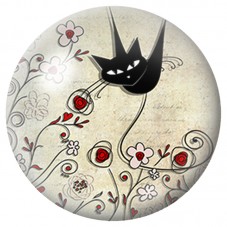 Cabochon en Verre Illustré Chat Noir Dansant au Jardin 12 à 25mm pour la Création de Bijoux Fantaisie - DIY