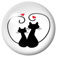 Cabochon en Verre Illustré Deux Chats dans un Grand Cœur 12 à 25mm pour la Création de Bijoux Fantaisie - DIY