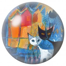 Cabochon en Verre Illustré Chats dans la Ville Bleue 12 à 25mm pour la Création de Bijoux Fantaisie - DIY