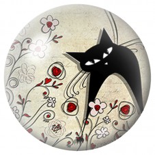 Cabochon en Verre Illustré Chat Noir Dansant parmi les Fleurs 12 à 25mm pour la Création de Bijoux Fantaisie - DIY