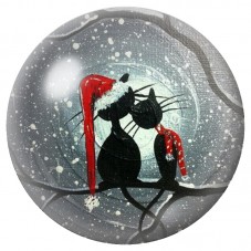 Cabochon en Verre Illustré Chats Noirs sous la Neige de Noël 12 à 25mm pour la Création de Bijoux Fantaisie - DIY