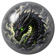 Cabochon en Verre Illustré Dragon Noir aux Yeux Verts 12 à 25mm pour la Création de Bijoux Fantaisie - DIY