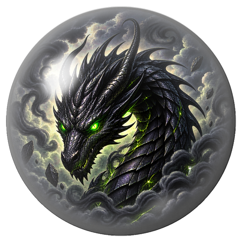 Cabochon en Verre Illustré Dragon Noir aux Yeux Verts 12 à 25mm
