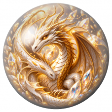 Cabochon en Verre Illustré Deux Dragons Blancs aux Cristaux Dorés 12 à 25mm pour la Création de Bijoux Fantaisie - DIY
