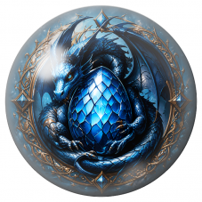 Cabochon en Verre Illustré Dragon Bleu Gardien de l’Œuf Saphir 12 à 25mm pour la Création de Bijoux Fantaisie - DIY