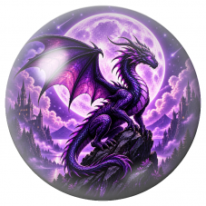 Cabochon en Verre Illustré Dragon Violet sous la Pleine Lune 12 à 25mm pour la Création de Bijoux Fantaisie - DIY