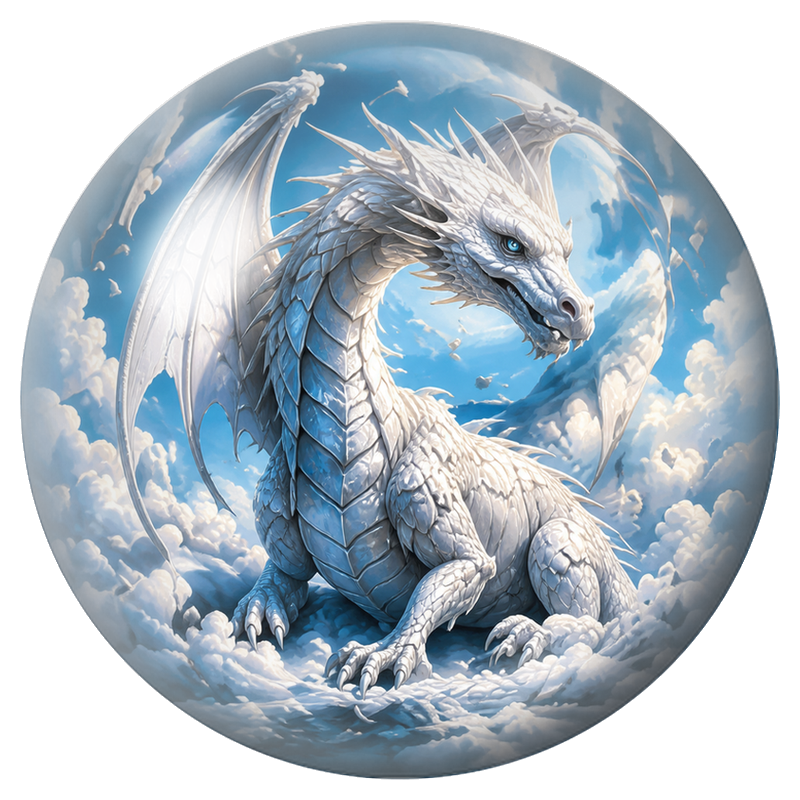 Cabochon en Verre Illustré Dragon Blanc dans les Nuages 12 à 25mm