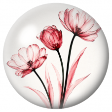 Cabochon en Verre Illustré Tulipes Roses aux Tiges Noires 12 à 25mm pour la Création de Bijoux Fantaisie - DIY