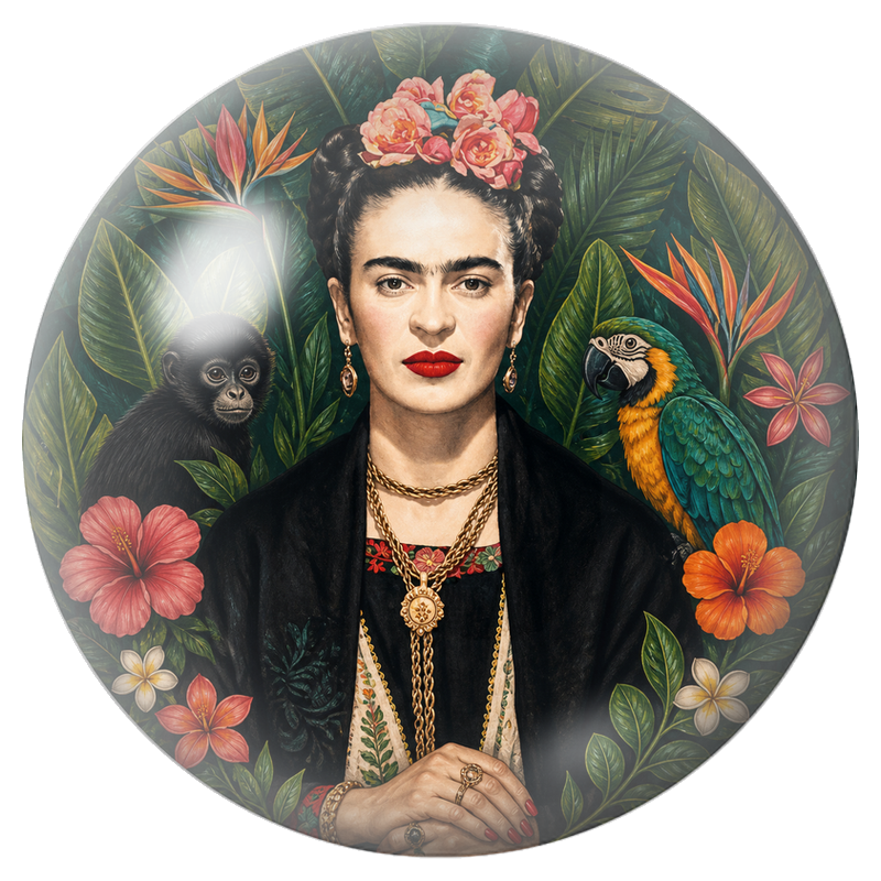 Cabochon en Verre Illustré Frida avec Singe et Ara Tropical 12 à 25mm