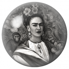 Cabochon en Verre Illustré Frida avec Singe et Perroquet en Noir et Blanc 12 à 25mm pour la Création de Bijoux Fantaisie - DIY