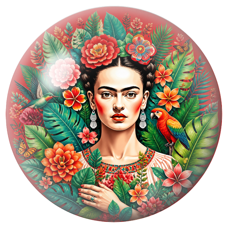 Cabochon en Verre Illustré Frida au Cœur de la Jungle Fleurie 12 à 25mm