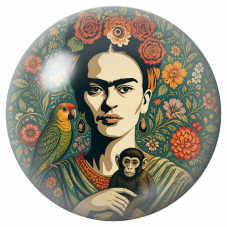 Cabochon en Verre Illustré Frida avec Perroquet et Jeune Singe Vintage 12 à 25mm pour la Création de Bijoux Fantaisie - DIY