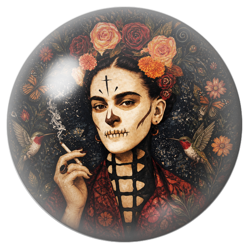 Cabochon en Verre Illustré Frida Catrina aux Colibris 12 à 25mm