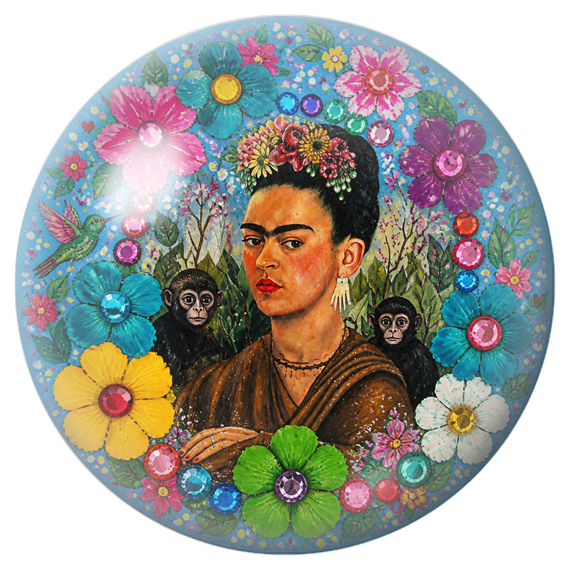 Cabochon en Verre Illustré Frida aux Singes dans un Jardin de Gemmes 12 à 25mm