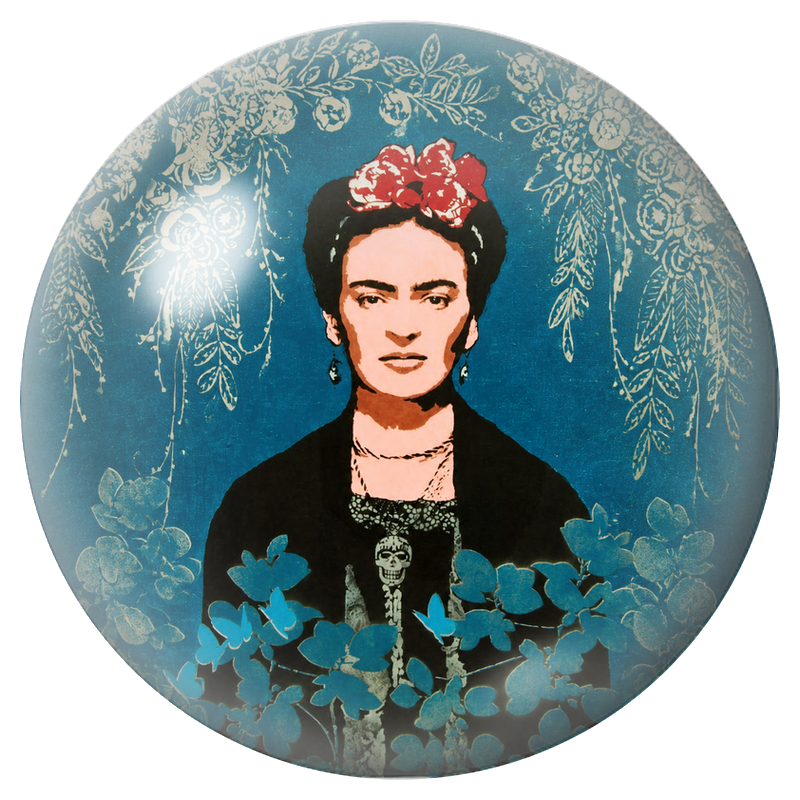 Cabochon en Verre Illustré Frida Vintage aux Fleurs Bleues 12 à 25mm