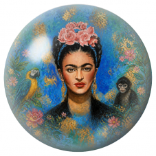 Cabochon en Verre Illustré Frida avec Ara et Jeune Singe sur Fond Bleu 12 à 25mm pour la Création de Bijoux Fantaisie - DIY