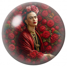 Cabochon en Verre Illustré Frida dans une Roseraie Rouge 12 à 25mm pour la Création de Bijoux Fantaisie - DIY