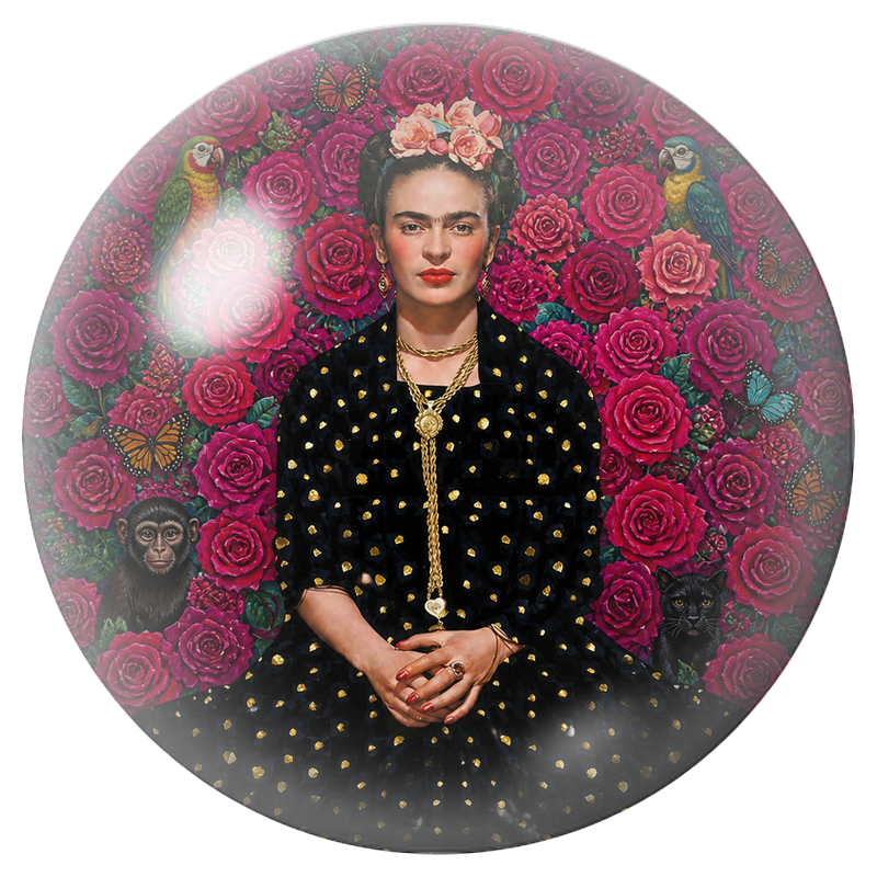 Cabochon en Verre Illustré Frida aux Roses avec Singe et Chat Noir 12 à 25mm