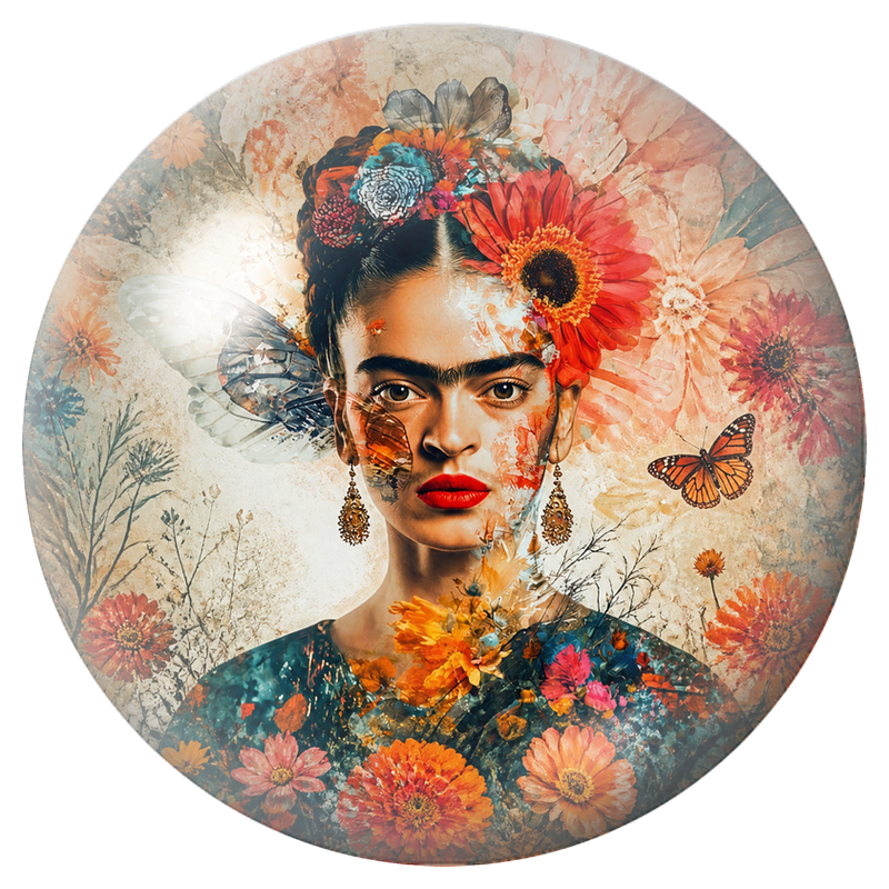Cabochon en Verre Illustré Frida aux Papillons dans un Jardin d’Automne 12 à 25mm