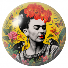 Cabochon en Verre Illustré Frida aux Singes sur Fond Jaune 12 à 25mm pour la Création de Bijoux Fantaisie - DIY