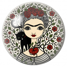 Cabochon en Verre Illustré Frida au Chat Noir et Cœur Rouge 12 à 25mm pour la Création de Bijoux Fantaisie - DIY