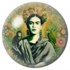 Cabochon en Verre Illustré Frida Verte avec Singe et Perroquet 12 à 25mm pour la Création de Bijoux Fantaisie - DIY