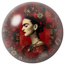 Cabochon en Verre Illustré Frida de Profil dans un Jardin Rouge 12 à 25mm pour la Création de Bijoux Fantaisie - DIY