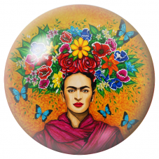 Cabochon en Verre Illustré Frida aux Papillons Bleus et Couronne Fleurie 12 à 25mm pour la Création de Bijoux Fantaisie - DIY