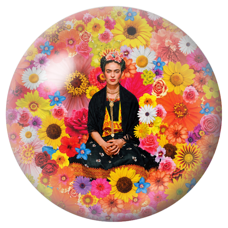 Cabochon en Verre Illustré Frida Assise dans une Explosion de Fleurs 12 à 25mm