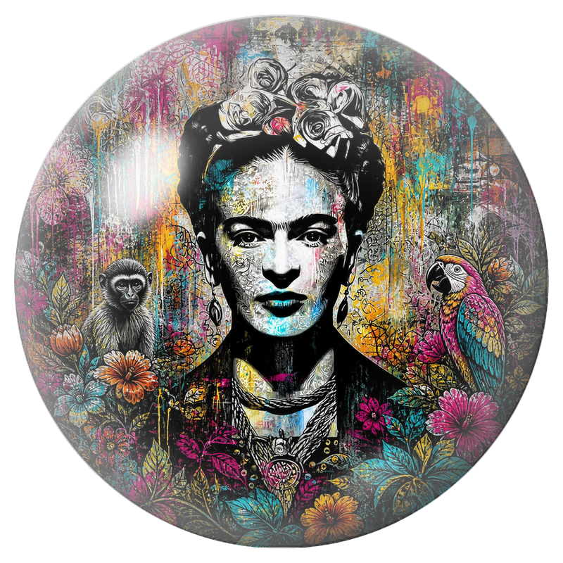Cabochon en Verre Illustré Frida Street Art avec Singe et Ara 12 à 25mm