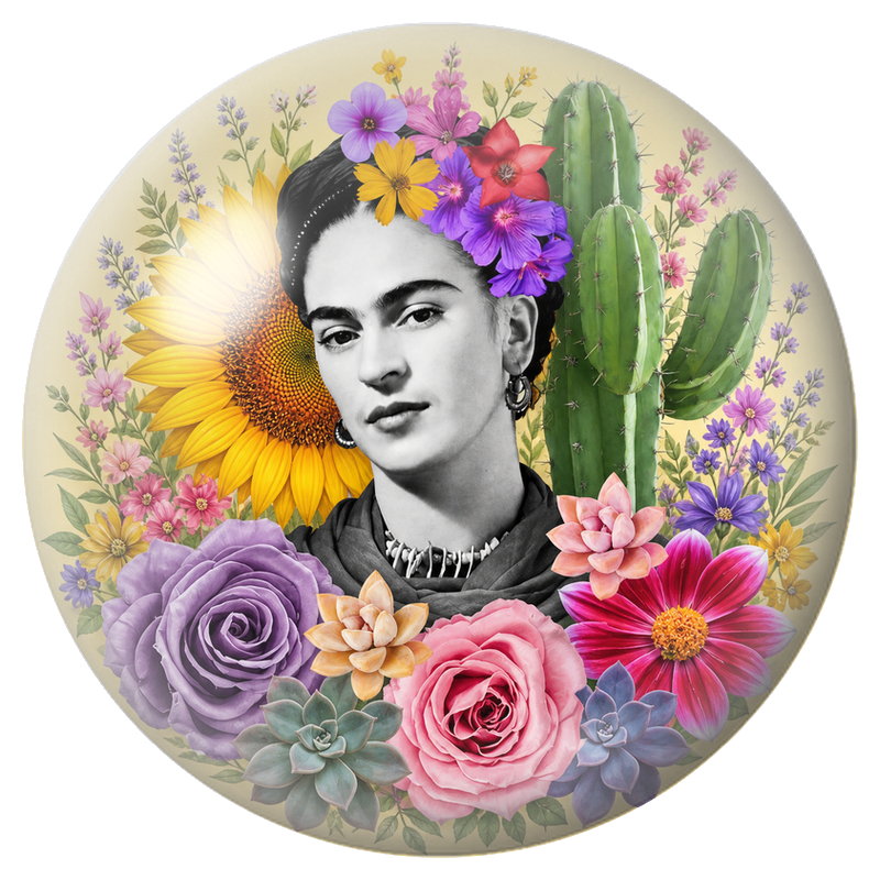 Cabochon en Verre Illustré Frida au Tournesol, Cactus et Succulentes 12 à 25mm
