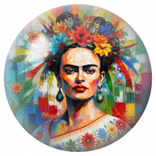 Cabochon en Verre Illustré Frida en Mosaïque sur Fond Abstrait Coloré 12 à 25mm pour la Création de Bijoux Fantaisie - DIY