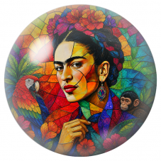 Cabochon en Verre Illustré Frida Vitrail avec Ara et Jeune Singe 12 à 25mm pour la Création de Bijoux Fantaisie - DIY