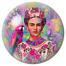 Cabochon en Verre Illustré Frida Colorée avec Ara Rose 12 à 25mm pour la Création de Bijoux Fantaisie - DIY