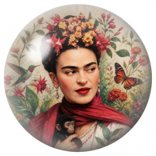 Cabochon en Verre Illustré Frida au Jeune Singe avec Colibri et Papillon 12 à 25mm pour la Création de Bijoux Fantaisie - DIY