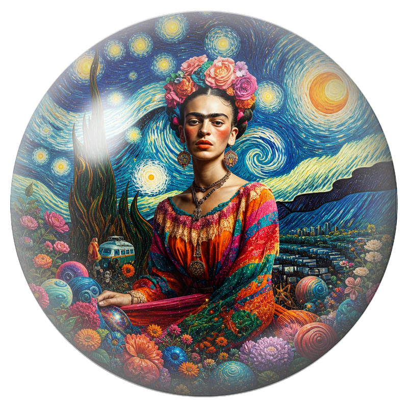 Cabochon en Verre Illustré Frida sous une Nuit Étoilée 12 à 25mm