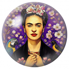 Cabochon en Verre Illustré Frida avec Ara et Oiseau sous les Fleurs Blanches 12 à 25mm pour la Création de Bijoux Fantaisie - DI
