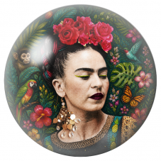 Cabochon en Verre Illustré Frida aux Roses avec Singe, Perroquet et Colibri 12 à 25mm pour la Création de Bijoux Fantaisie - DIY