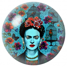 Cabochon en Verre Illustré Frida Bleue aux Oiseaux en Cage et Papillons 12 à 25mm pour la Création de Bijoux Fantaisie - DIY