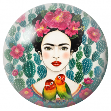 Cabochon en Verre Illustré Frida aux Hibiscus et Deux Inséparables 12 à 25mm pour la Création de Bijoux Fantaisie - DIY